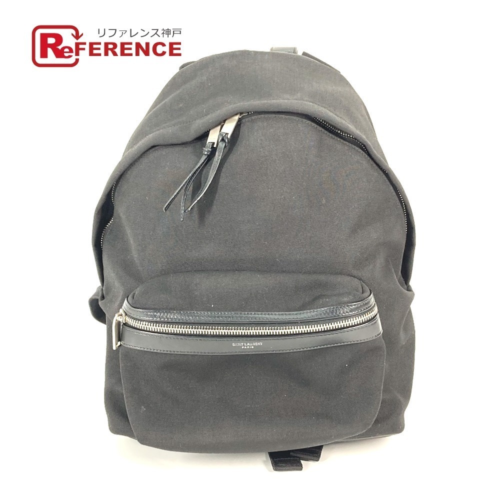 SAINT LAURENT PARIS Logo Backpack Leather Canvas Black
